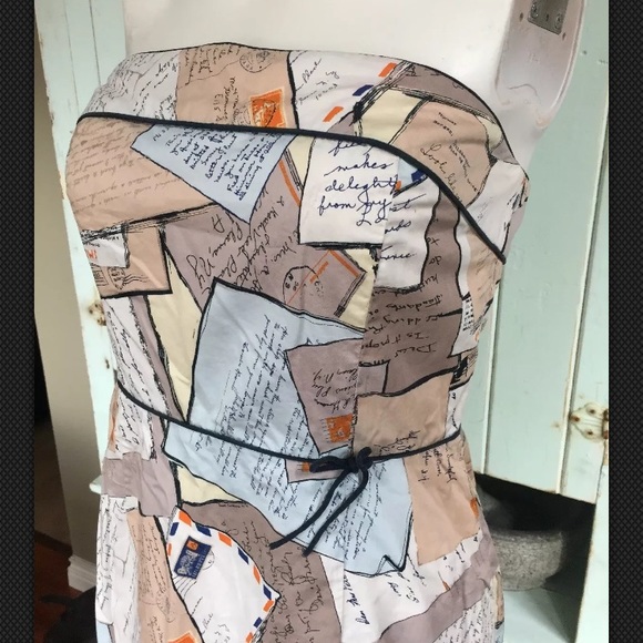 J Crew 8/6 Letter Postcard Print Strapless Dress - Picture 3 of 9